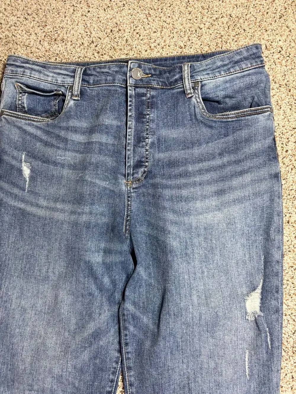 KUT from the Kloth High Rise Straight Leg Distressed Jeans Size 14 - Picture 2 of 5